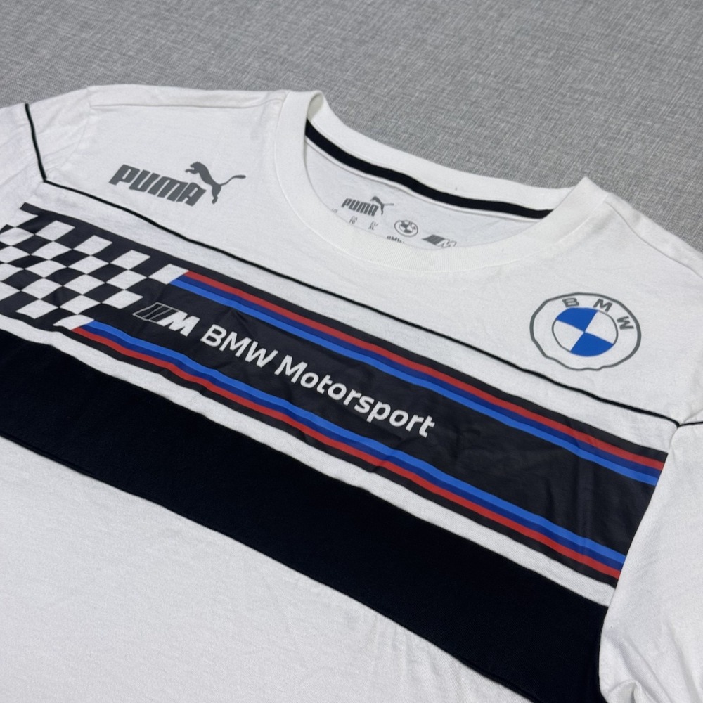 PUMA BMW Motorsport T-Shirt Mens XL White Graphic Crew Neck Cotton Racing